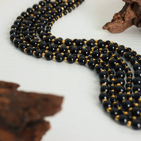 Light Luxury Geometric Black Agate Handmade Titanium Steel Ball Necklace Unisex