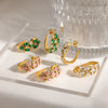 Light Luxury Geometric C Shaped Stainless Steel Earrings For Women With Colored Stone Inlay And Pvd Real Gold Plated Hook Design