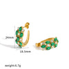 Light Luxury Geometric C Shaped Stainless Steel Earrings For Women With Colored Stone Inlay And Pvd Real Gold Plated Hook Design