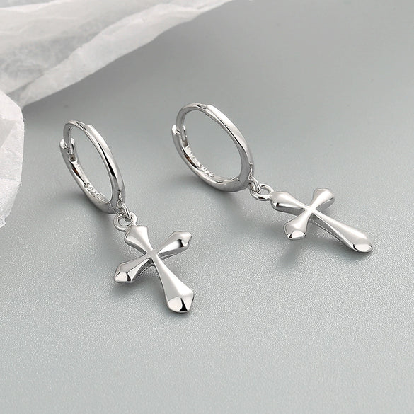 Light Luxury Geometric Cross Earrings For Women In Electroplated 925 Sterling Silver With Gold Tone Finish