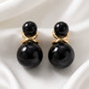 Light Luxury Geometric Double Pearl Drop Earrings With Electroplated Alloy Design And Stainless Steel Posts For Women