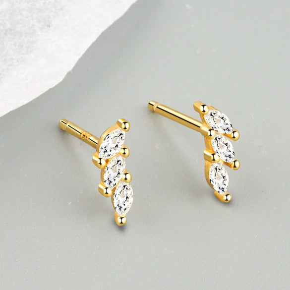 Light Luxury Geometric Horse Eye Zircon Inlay Earrings In S925 Sterling Silver With Electroplated Metal Style