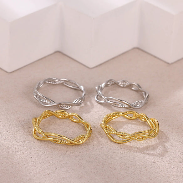 Light Luxury Geometric Irregular Lines Hollow Wide Ring Inlaid With Gold Stainless Steel Ring For Women