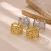 Light Luxury Geometric Irregular Lines Hollow Wide Ring Inlaid With Gold Stainless Steel Ring For Women