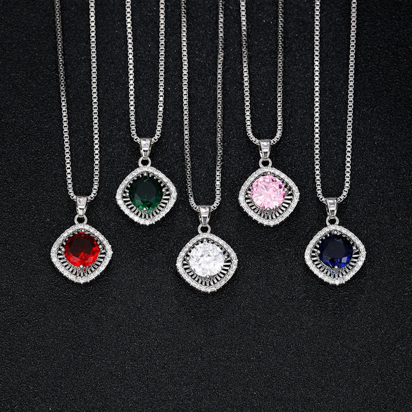 Light Luxury Geometric Large Round Gemstone Copper Inlaid Zircon Necklace