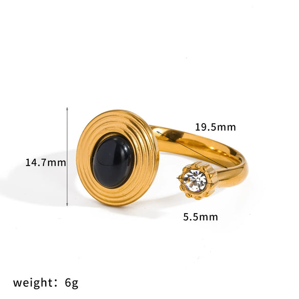 Light Luxury Geometric Natural Stone Stainless Steel And Titanium Steel Pvd Furnace Vacuum Real Gold Plated Ring For Women