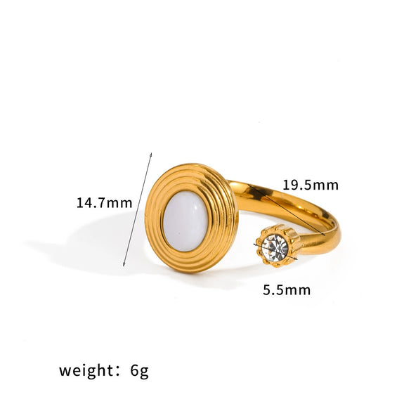 Light Luxury Geometric Natural Stone Stainless Steel And Titanium Steel Pvd Furnace Vacuum Real Gold Plated Ring For Women
