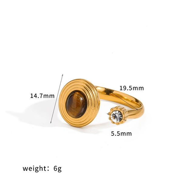 Light Luxury Geometric Natural Stone Stainless Steel And Titanium Steel Pvd Furnace Vacuum Real Gold Plated Ring For Women