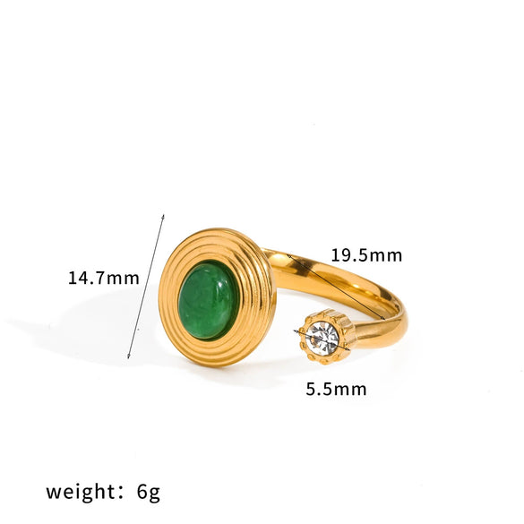 Light Luxury Geometric Natural Stone Stainless Steel And Titanium Steel Pvd Furnace Vacuum Real Gold Plated Ring For Women