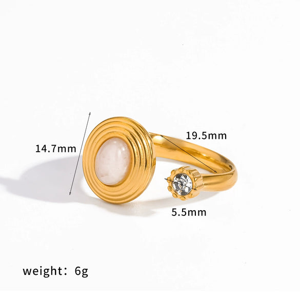 Light Luxury Geometric Natural Stone Stainless Steel And Titanium Steel Pvd Furnace Vacuum Real Gold Plated Ring For Women