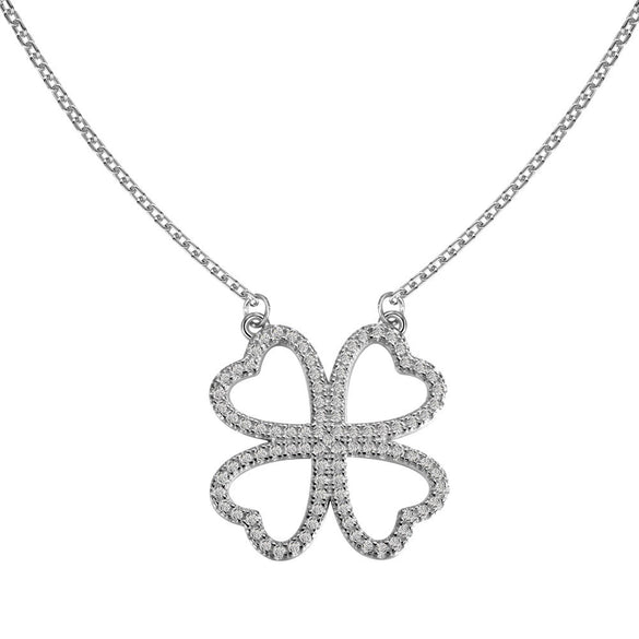 Light Luxury Geometric 925 Silver Necklace With Flower Four Leaf Clover Fritillary Agate Zircon For Women