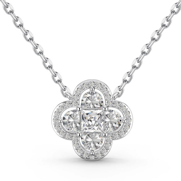 Light Luxury Geometric 925 Silver Necklace With Flower Four Leaf Clover Fritillary Agate Zircon For Women