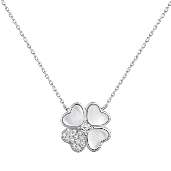 Light Luxury Geometric 925 Silver Necklace With Flower Four Leaf Clover Fritillary Agate Zircon For Women