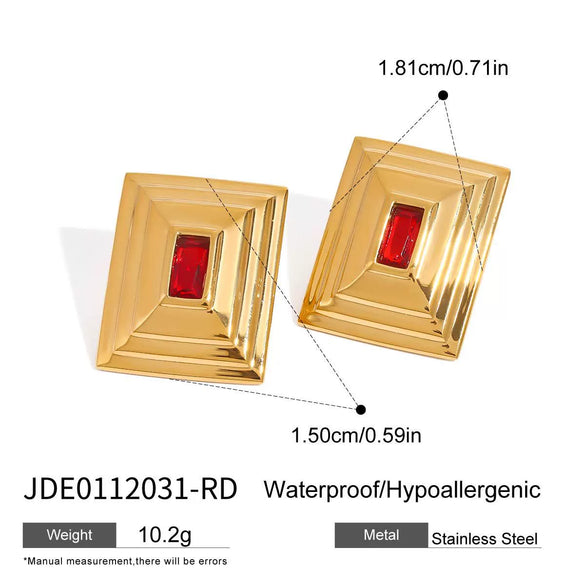 Light Luxury Geometric Square Electroplated Stainless Steel Zircon Earrings For Women