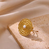 Light Luxury Geometric Stainless Steel Imitation Pearl Ring Jewelry For Women With Electroplating