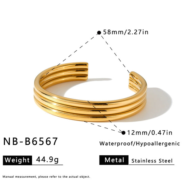 Light Luxury Geometric Stainless Steel Open Bracelet With 18K Gold Vacuum Plating For Women