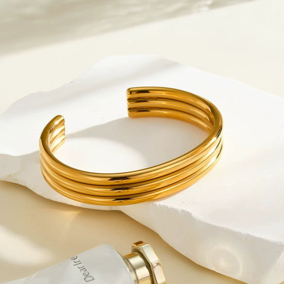Light Luxury Geometric Stainless Steel Open Bracelet With 18K Gold Vacuum Plating For Women