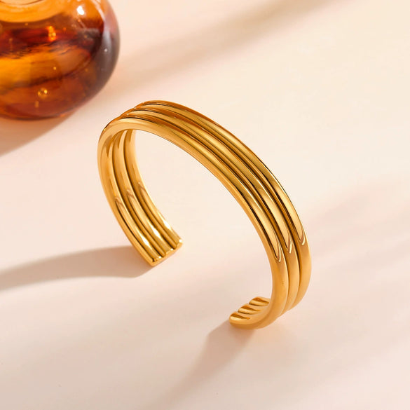 Light Luxury Geometric Stainless Steel Open Bracelet With 18K Gold Vacuum Plating For Women