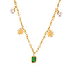 Light Luxury Geometric 316L Stainless Steel Goldplated Emerald Inlaid Zircon Pendant Necklace For Women