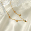 Light Luxury Geometric 316L Stainless Steel Goldplated Emerald Inlaid Zircon Pendant Necklace For Women