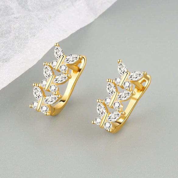 Light Luxury Geometric U Shaped Butterfly Earrings For Women In S925 Silver With Electroplated Diamond Inlay