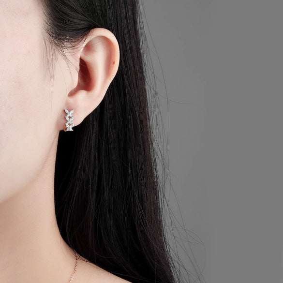 Light Luxury Geometric U Shaped Butterfly Earrings For Women In S925 Silver With Electroplated Diamond Inlay