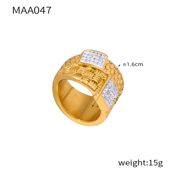 Light Luxury Geometric Wide Couple's Titanium Steel Diamond Ring With Electroplating Jewelry