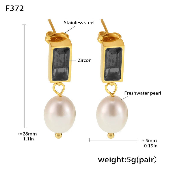 Light Luxury Geometric Zircon Freshwater Pearl Earrings With Electroplating