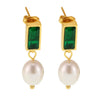 Light Luxury Geometric Zircon Freshwater Pearl Earrings With Electroplating