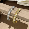 Light Luxury Gold Plated Copper Diamondshaped Flower Zircon Brushed Finish Hollow Bracelet