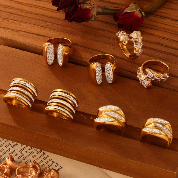 Light Luxury Gypsophila Multilayer Shiny Diamond Ring Titanium Steel Gold Plated Electroplated Women's Finger Ring