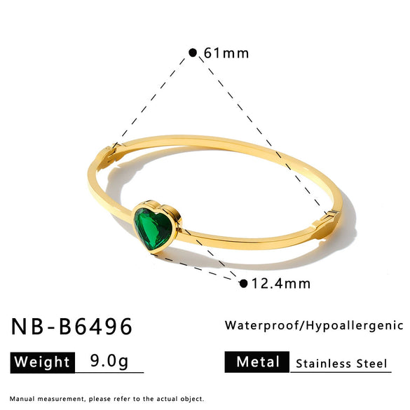 Light Luxury Heart Shaped Stainless Steel Bracelet With Rhinestone Accents And 18K Gold Vacuum Plating For Women