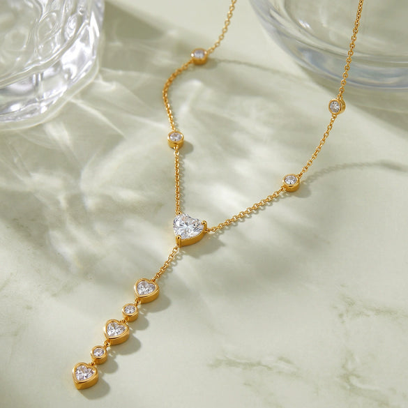 Light Luxury Heart Shaped Zircon Inlaid Stainless Steel Necklace For Women With 18K Vacuum Plating