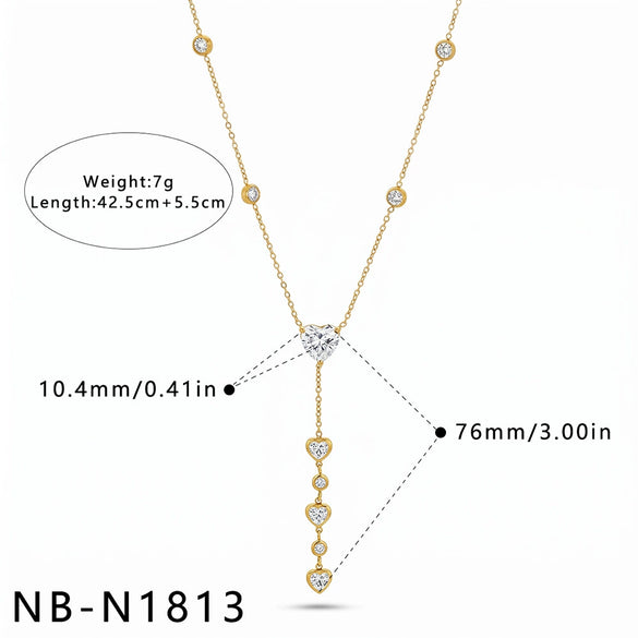 Light Luxury Heart Shaped Zircon Inlaid Stainless Steel Necklace For Women With 18K Vacuum Plating