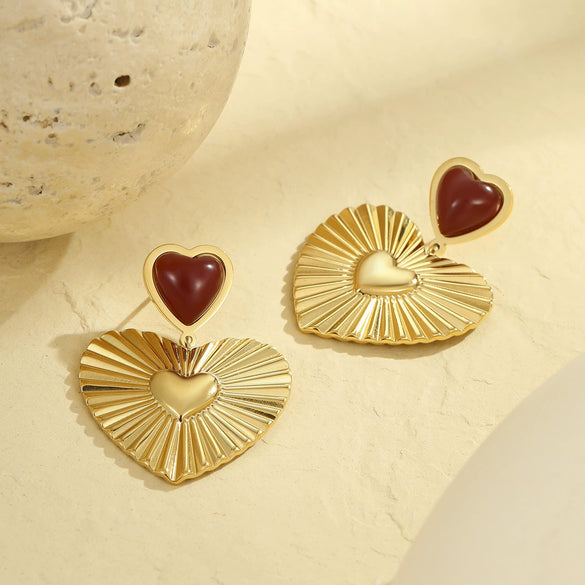 Light Luxury Heartshaped Stainless Steel 18K Electroplated Women's Earrings