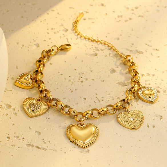 Light Luxury Heartshaped Stainless Steel Pendant Necklace And Bracelet With Electroplating Design