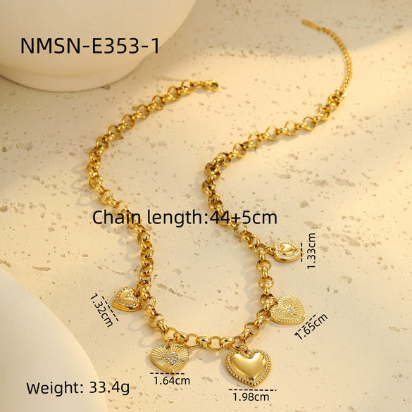 Light Luxury Heartshaped Stainless Steel Pendant Necklace And Bracelet With Electroplating Design