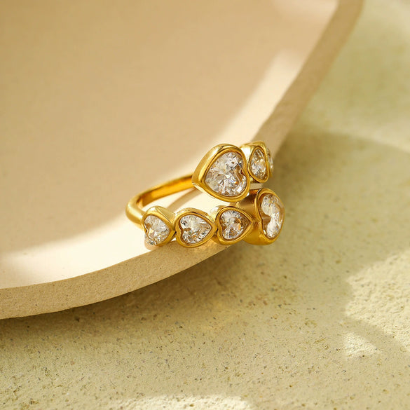 Light Luxury Heartshaped Titanium Steel Ring And Bracelet With Zircon Inlay And Electroplating For Women
