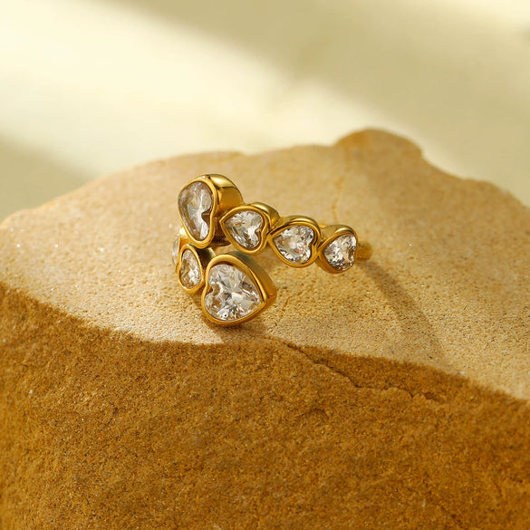 Light Luxury Heartshaped Titanium Steel Ring And Bracelet With Zircon Inlay And Electroplating For Women