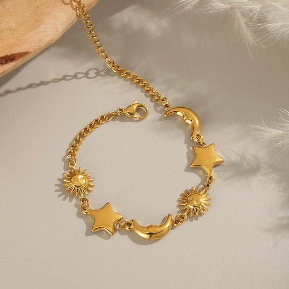 Light Luxury High End Stainless Steel Sun Star Moon Bracelet With Electroplating Design Elegant And Versatile Non Fading Waterproof For Women