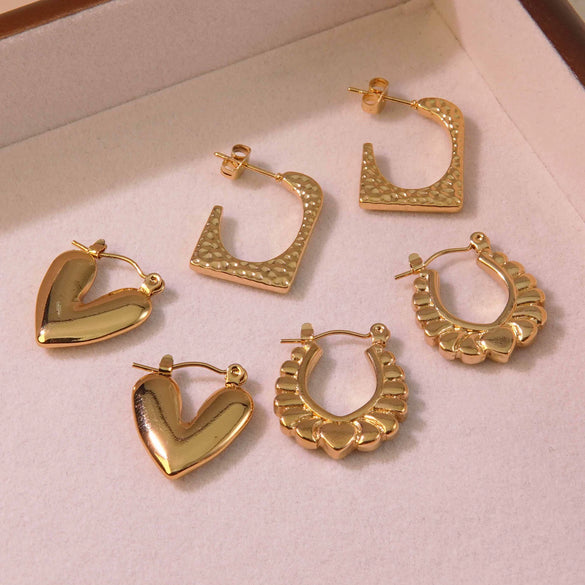 Light Luxury High Grade Electroplated Stainless Steel Solid Earrings With Love Geometric And Heart U Shaped Texture And Stainless Steel Ear Buckle
