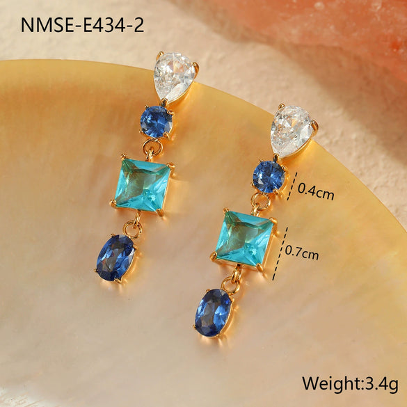Light Luxury Highend Earrings Stainless Steel 18K Inlaid Zircon Geometric Electroplated