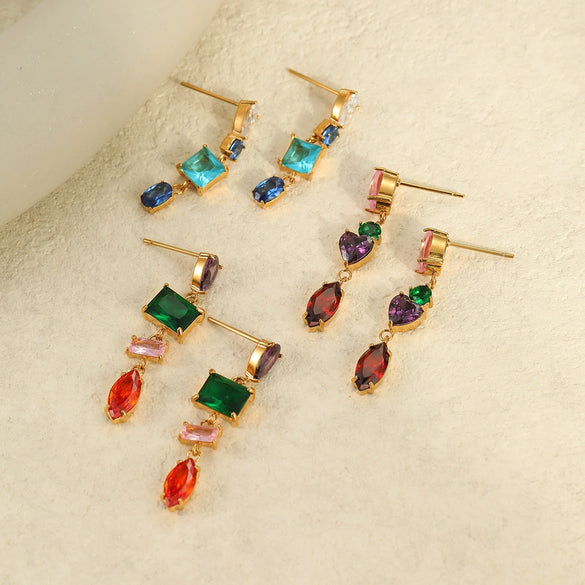 Light Luxury Highend Earrings Stainless Steel 18K Inlaid Zircon Geometric Electroplated