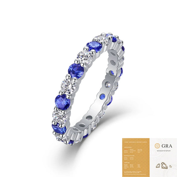 Light Luxury Highend Elegant S925 Silver Ring Inlaid With Sapphire And Moissanite Geometric Style For Women And Men
