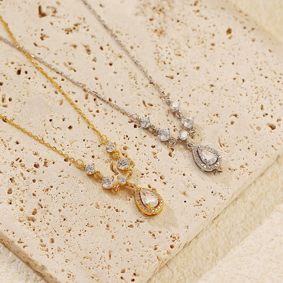 Light Luxury Ins Tassel Water Drop Geometric Silver S925 O Shaped Chain Clavicle Necklace For Women Electroplated