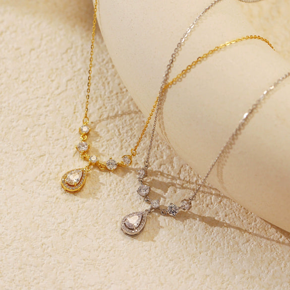 Light Luxury Ins Tassel Water Drop Geometric Silver S925 O Shaped Chain Clavicle Necklace For Women Electroplated