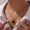 Light Luxury Jewelry Suit 316L Stainless Steel Inlaid With Tiger Eye Stone Retro Style Electroplating