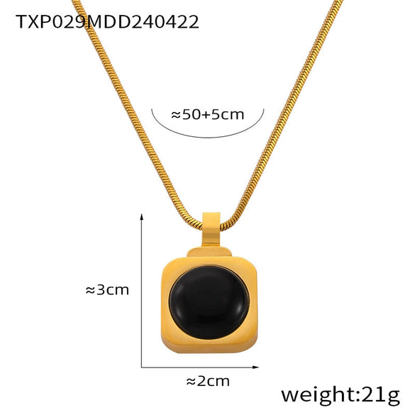 Light Luxury Jewelry Suit 316L Stainless Steel Inlaid With Tiger Eye Stone Retro Style Electroplating