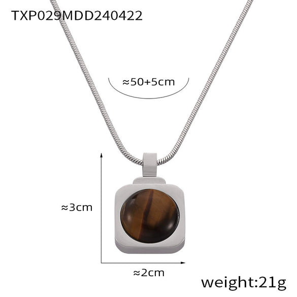Light Luxury Jewelry Suit 316L Stainless Steel Inlaid With Tiger Eye Stone Retro Style Electroplating