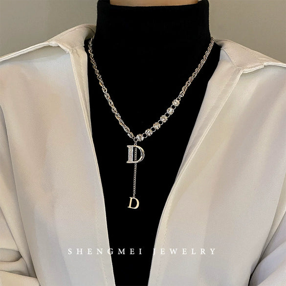 Light Luxury Letters Numbers Text Tassel Necklace Titanium Steel Alloy Electroplating Jewelry